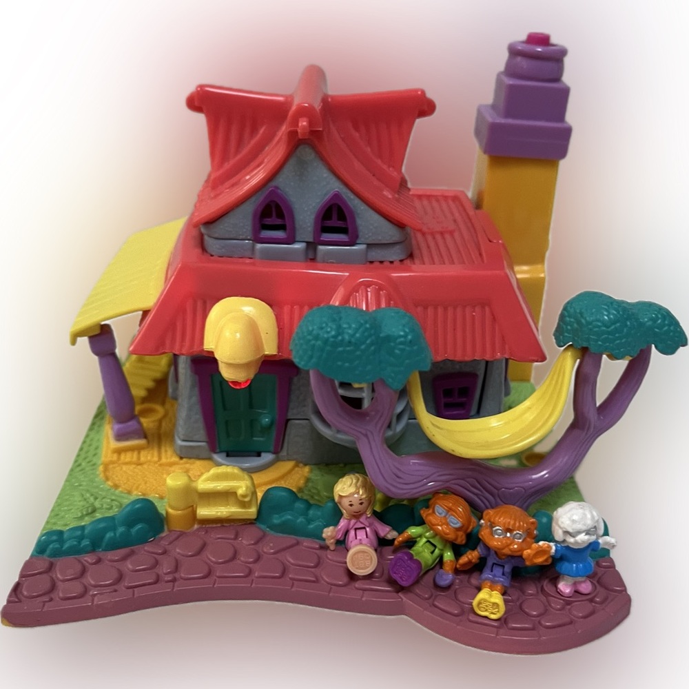 Vtg Bluebird Polly Pocket Light Up Kitty House c1994 w/4 figures Tested Works
